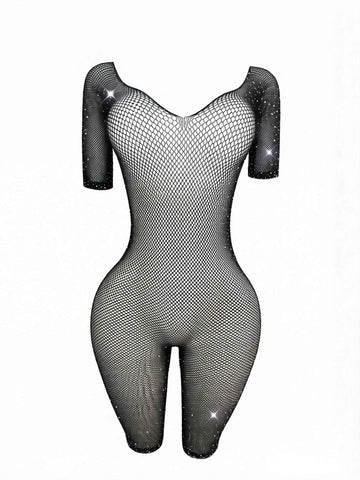 Rhinestone Mesh Romper Shorts