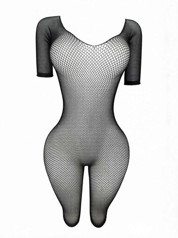 Cover-Up Hand-Torn Sexy Lingerie Camisole Jumpsuit, Jacquard Hollow-Out Design Fun Online Shopping Apparel Fishnet Dance Dress