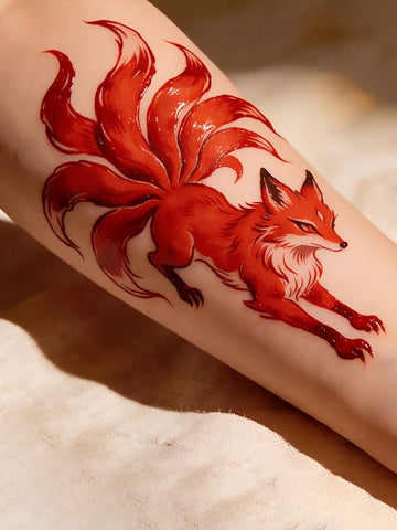 Nine-Tailed Fox Watercolor Tattoo Sticker