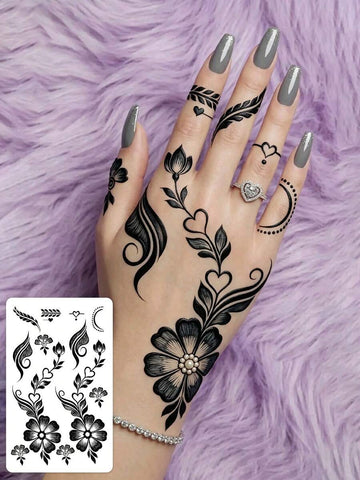 Heart Floral Henna Hand Tattoo Sticker