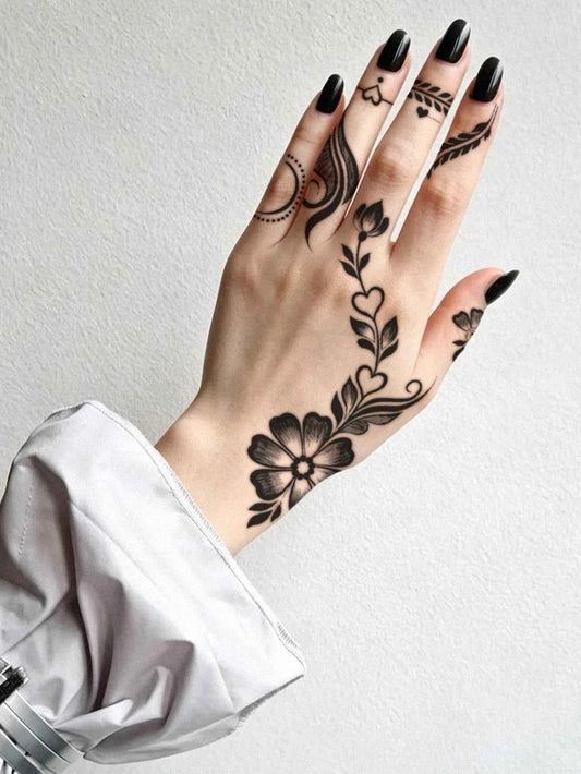 Heart Floral Henna Hand Tattoo Sticker