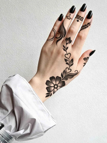 Heart Floral Henna Hand Tattoo Sticker