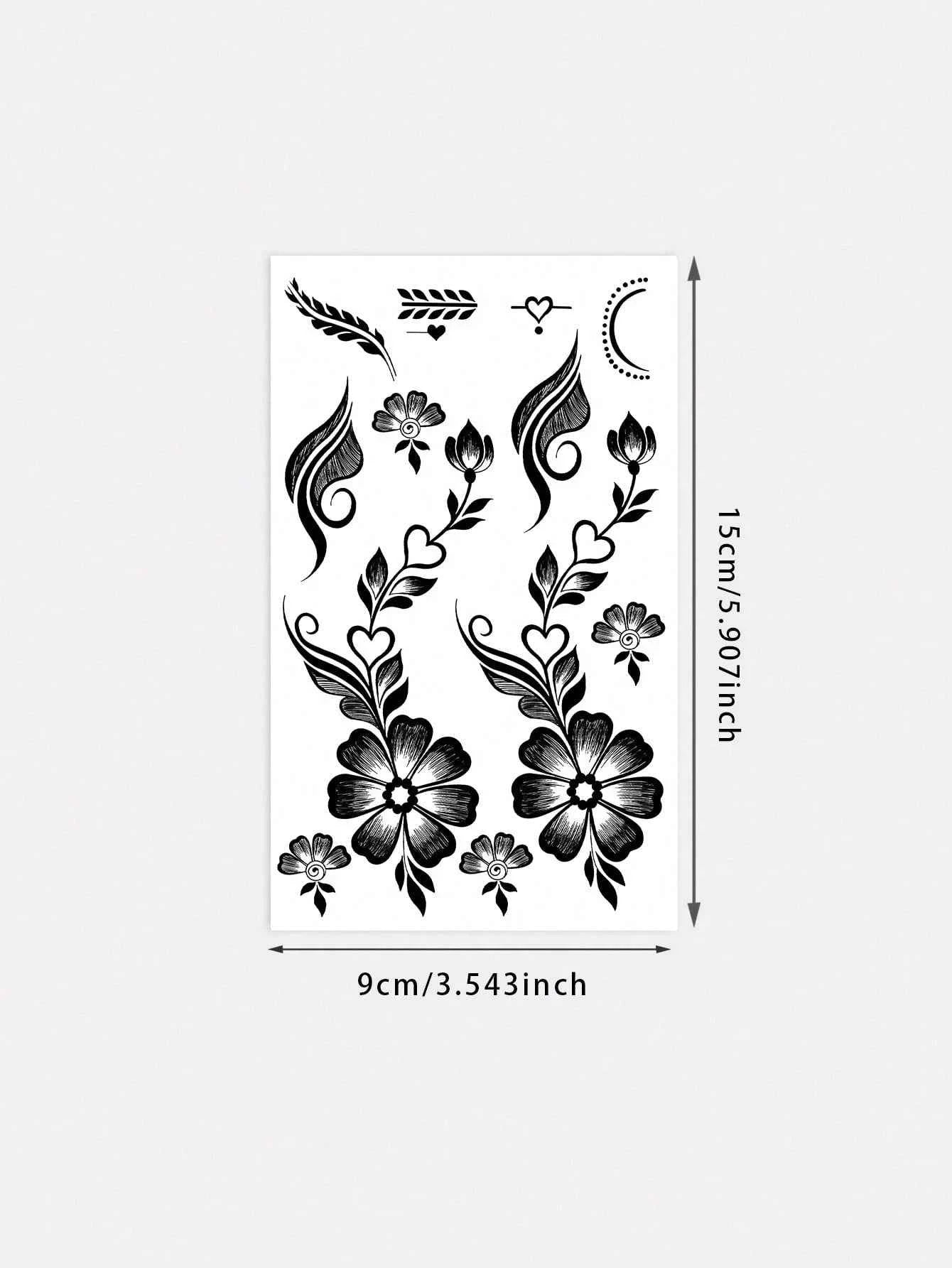 Heart Floral Henna Hand Tattoo Sticker