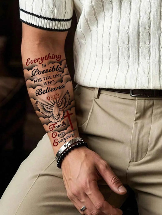 Peace Cross Quote Tattoo Set