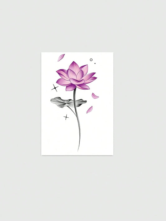 Purple Lotus Watercolor Tattoo Sticker