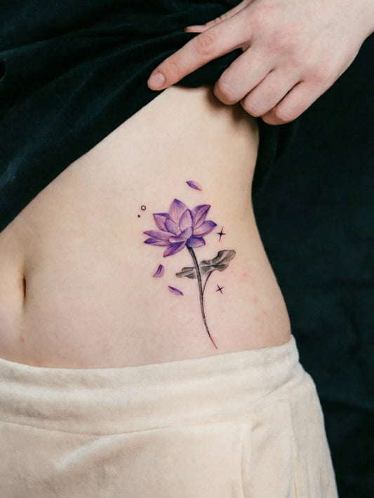 Purple Lotus Watercolor Tattoo Sticker