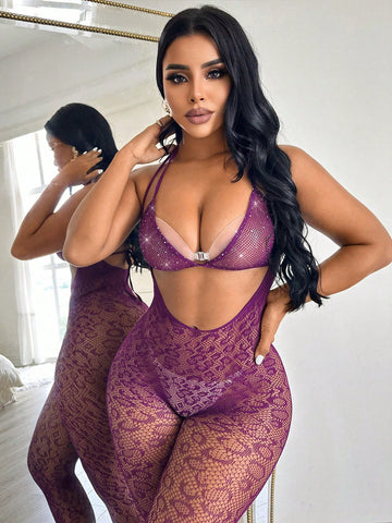 Leopard Fishnet Bodysuit 2pcs Set