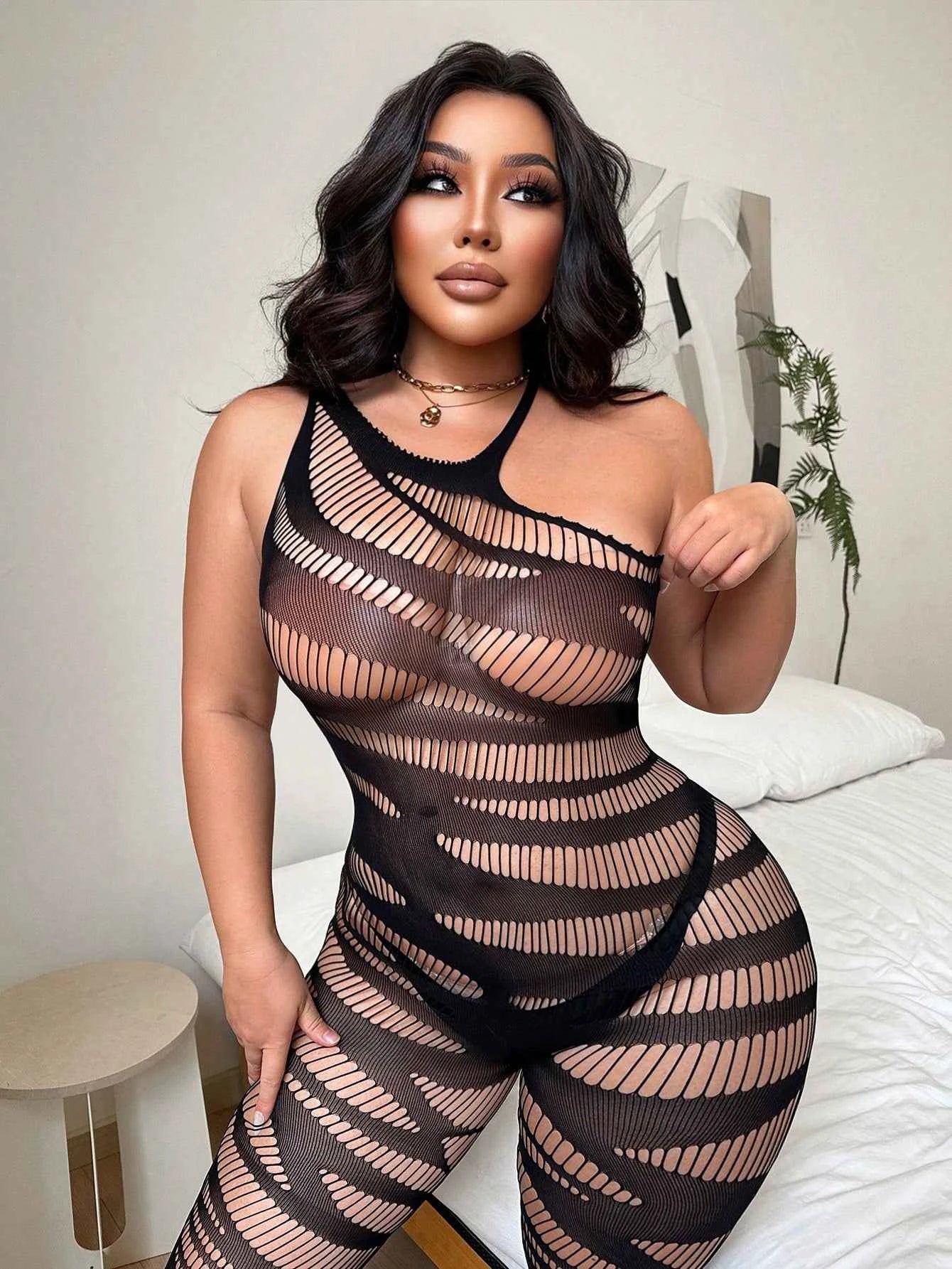 Plus Size Fishnet One-Piece Bodysuit