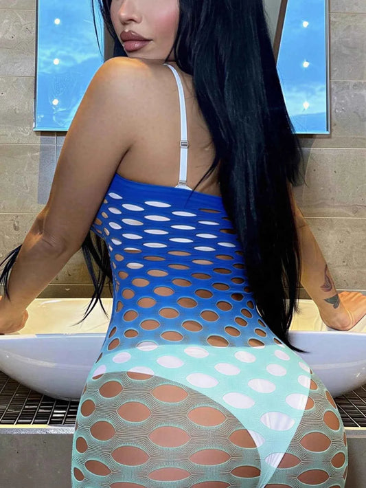 Women's Sexy Fishnet Lingerie, Strappy Fishnet Mini Dress, One Size Fits All Bodysuits, Strapless Fishnet Lingerie, Spaghetti Strap Nightgown