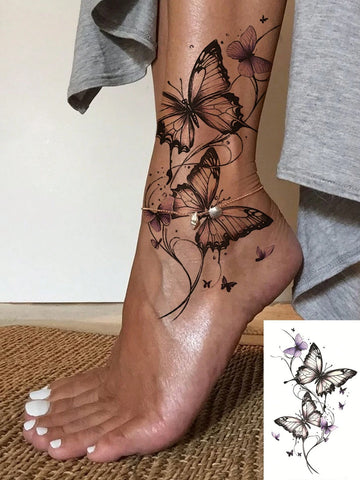Butterfly Floral Ankle Tattoo Sticker