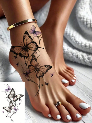 Butterfly Floral Ankle Tattoo Sticker