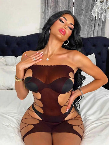 Strapless Cut-Out Mesh Stocking Dress