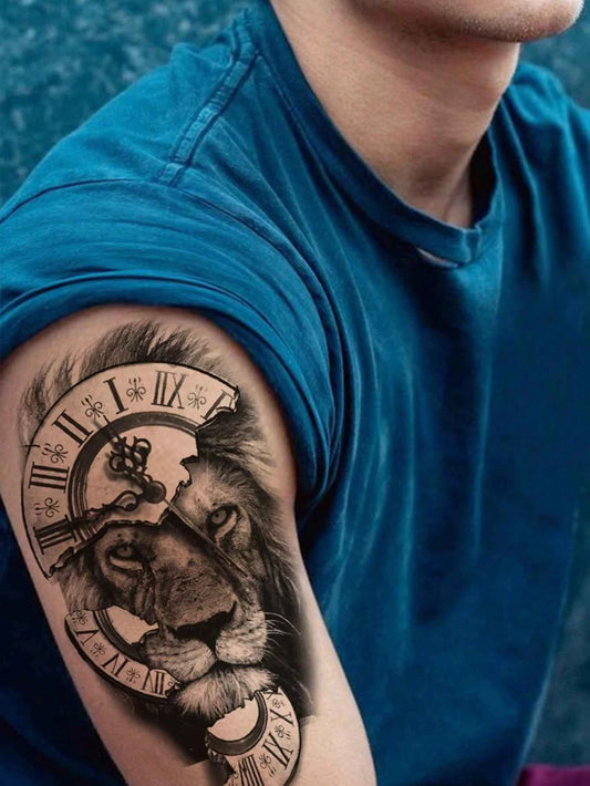 Lion Clock Arm Tattoo Sticker