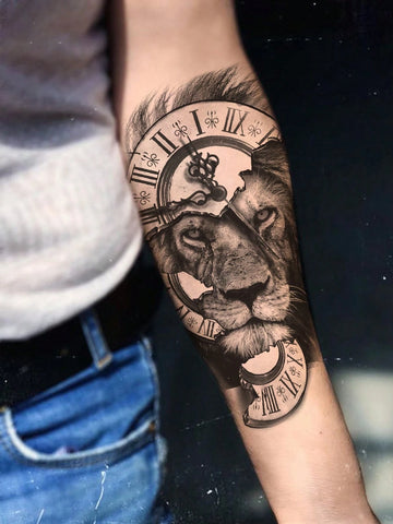 Lion Clock Arm Tattoo Sticker