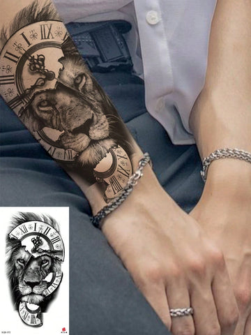 Lion Clock Arm Tattoo Sticker