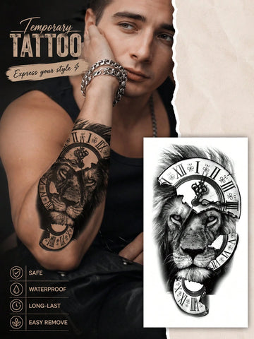 Lion Clock Arm Tattoo Sticker