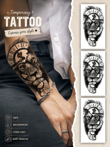 Lion Clock Arm Tattoo Sticker