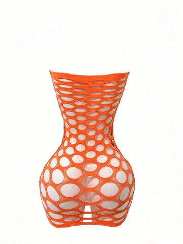 Fishnet Mini Dress Seamless Jumpsuit - Orange