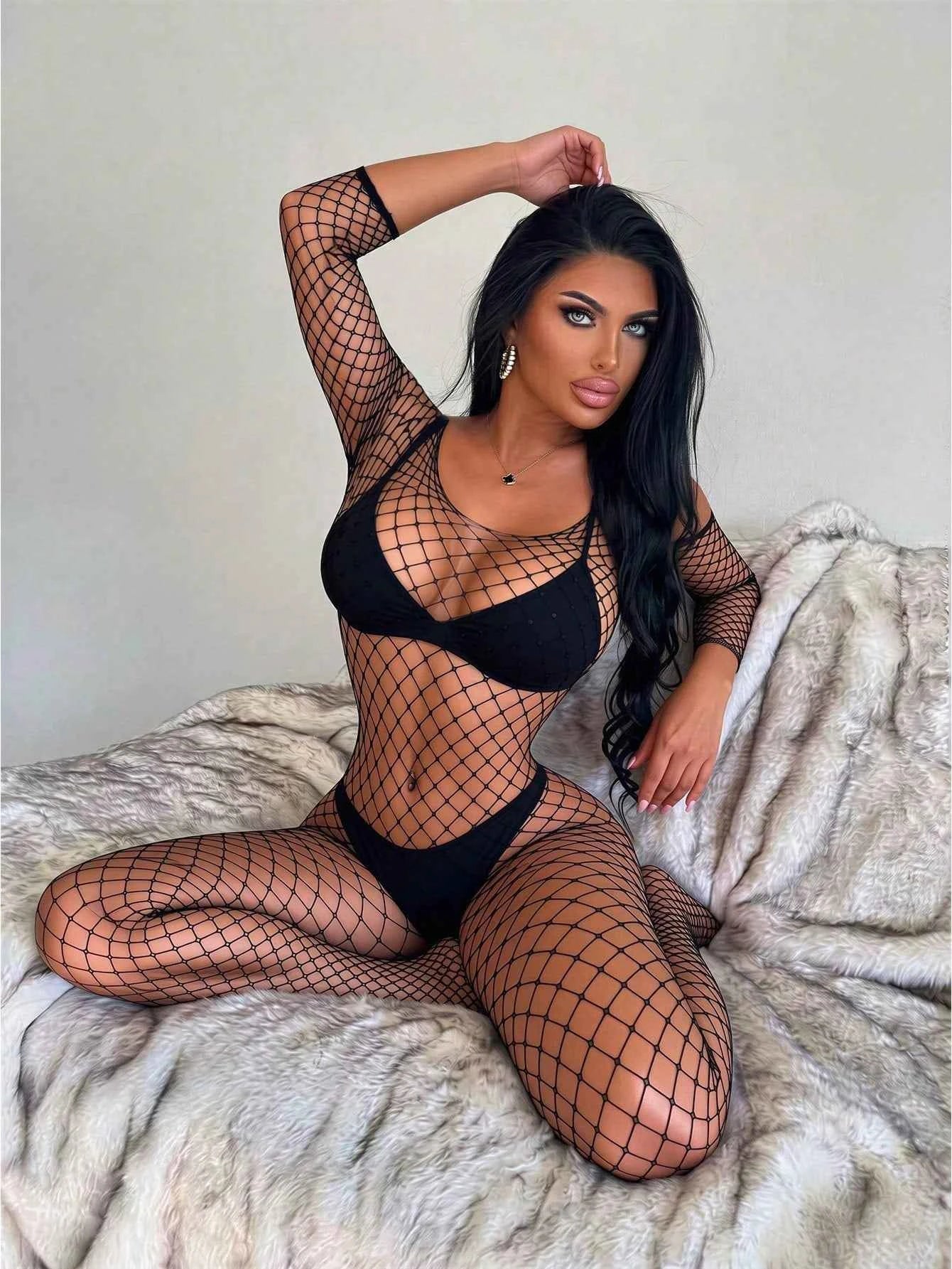 Mesh Jumpsuit Sheer Stocking Sleepwear