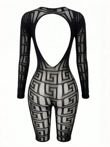 Mesh Dance Outfit Fishnet Jumpsuit
