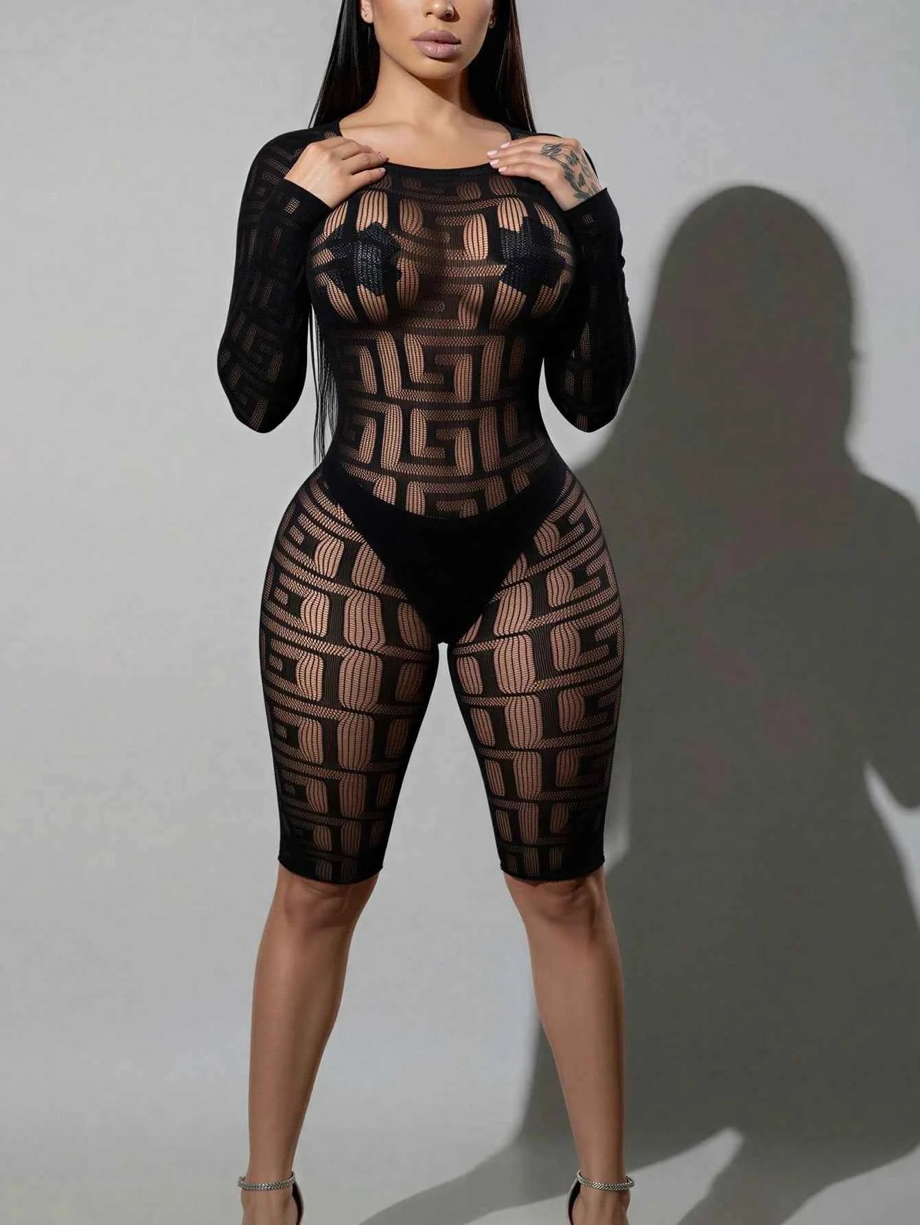 Mesh Dance Outfit Fishnet Jumpsuit