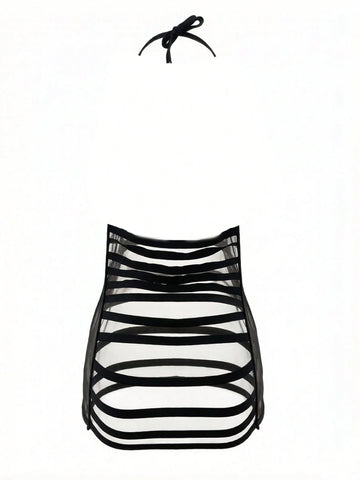 Spaghetti Strap Jacquard Bikini Cover-Up
