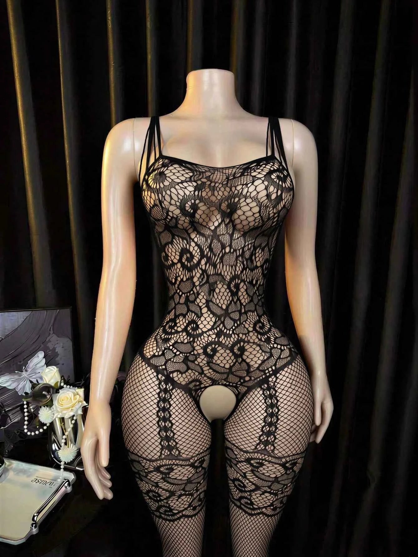 Hollow Out Open Crotch Slim Fit Sexy Camisole Jumpsuit