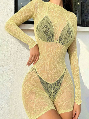 One-Piece Mesh Jumpsuit - Yellow