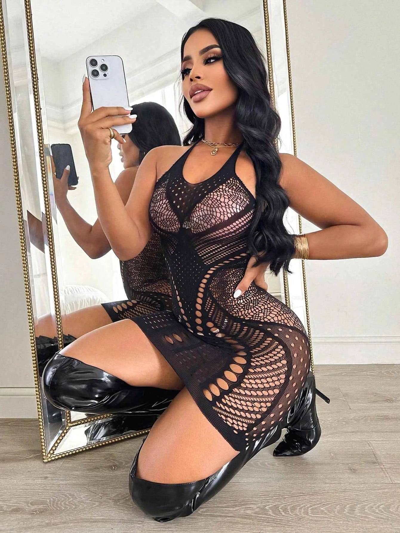Hollow Mesh Sexy Nightgown