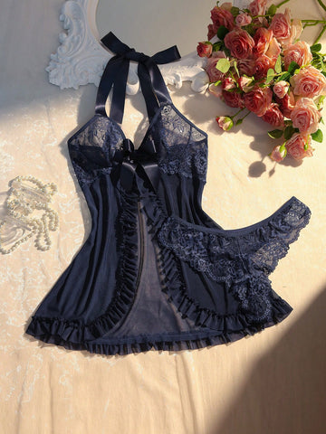 2pc Lace Insert Nightie Set - TFI Lingerie Pakistan - Image 5