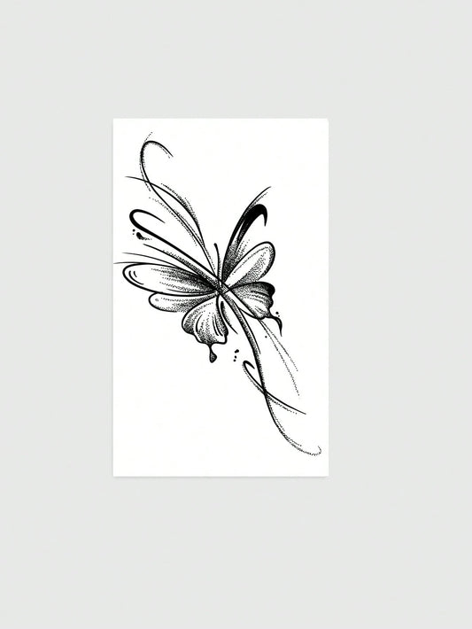 Flowing Line Butterfly Tattoo Sticker