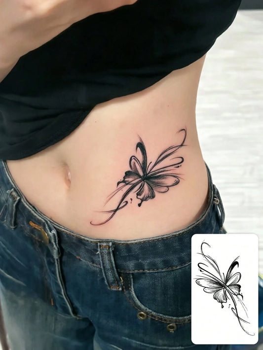 Flowing Line Butterfly Tattoo Sticker