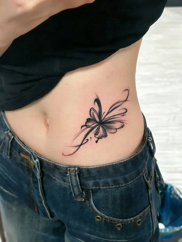 Flowing Line Butterfly Tattoo Sticker