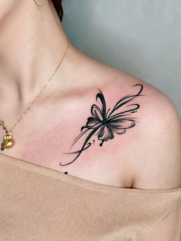 Flowing Line Butterfly Tattoo Sticker