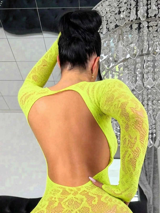 One-Piece Mesh Bodysuit - Green