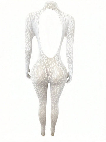 Mesh Hollow Out One-Piece Nightgown Jumpsuit