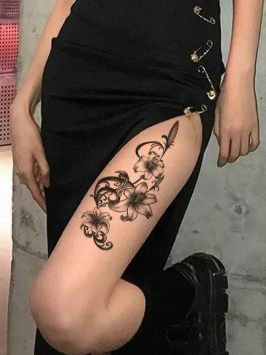 Vintage Triple Lily Tattoo Sticker
