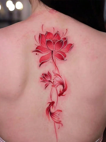 Lotus Unalome Spine Tattoo Set
