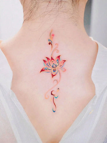Lotus Unalome Spine Tattoo Set