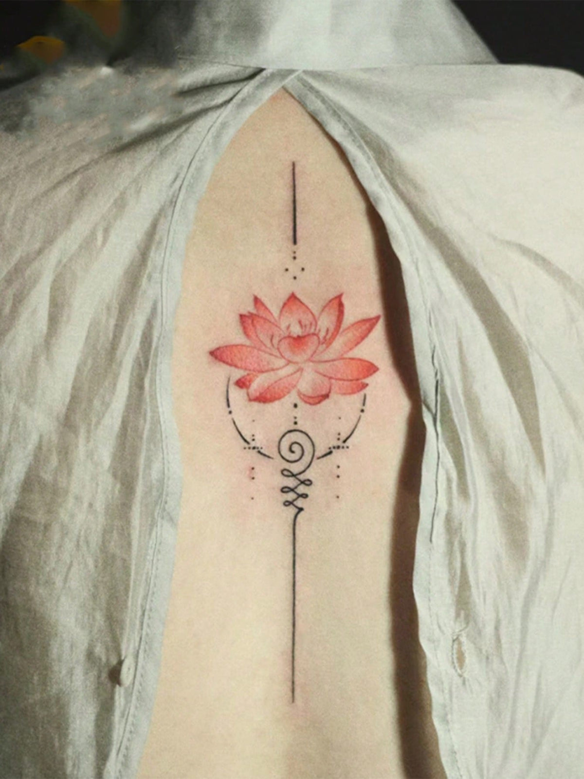 Lotus Unalome Spine Tattoo Set
