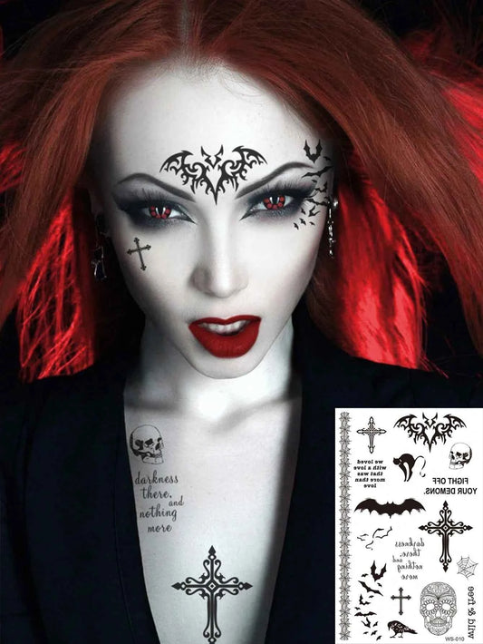Halloween Ghost Bat Skull Tattoo Set