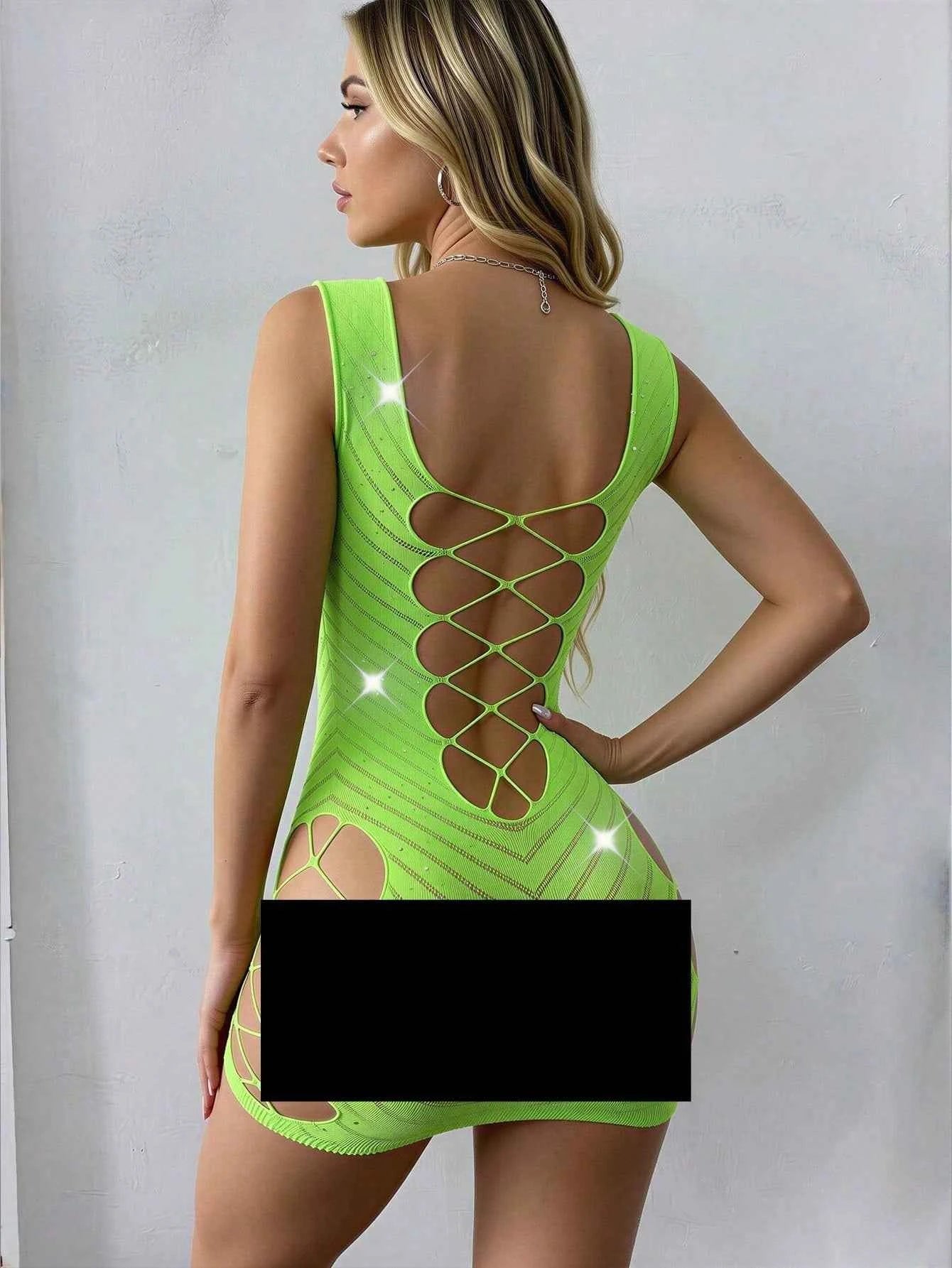 Mesh Lace Spaghetti Strap Nightgown - Green