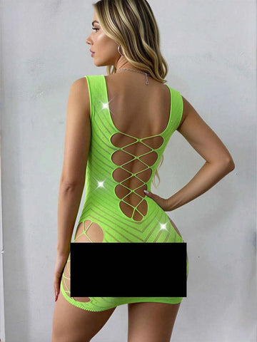 Mesh Lace Spaghetti Strap Nightgown - Green