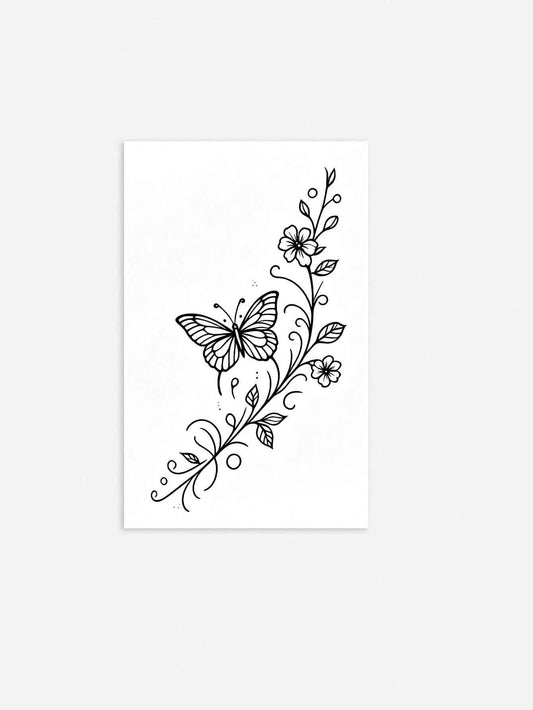 Minimal Flower Butterfly Waist Tattoo Sticker