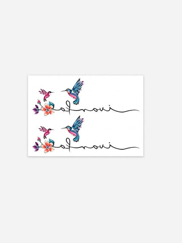 Watercolor Hummingbird Floral Tattoo Sticker