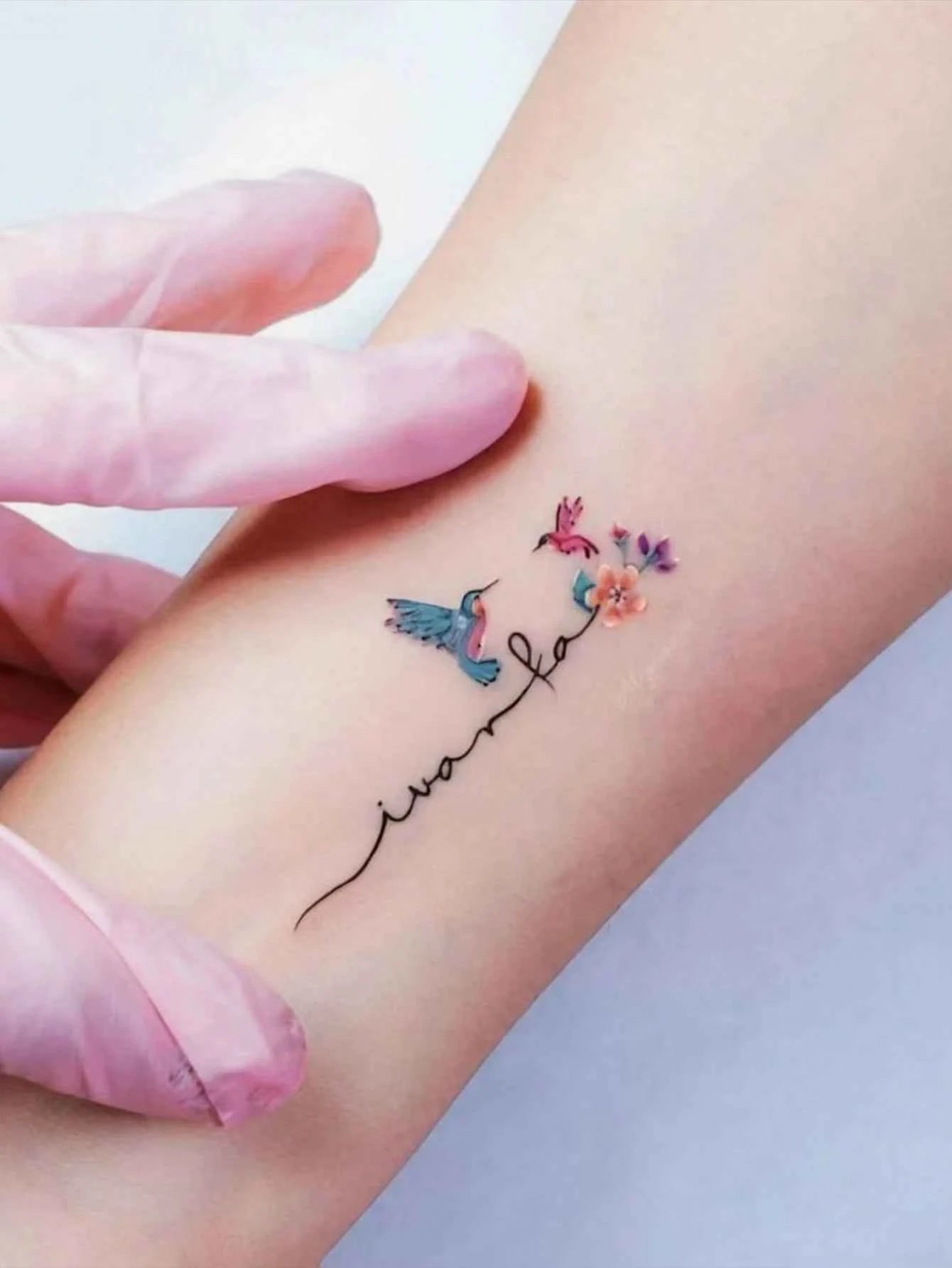 Watercolor Hummingbird Floral Tattoo Sticker