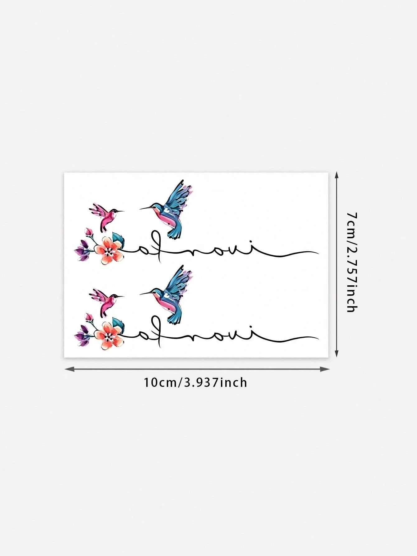Watercolor Hummingbird Floral Tattoo Sticker