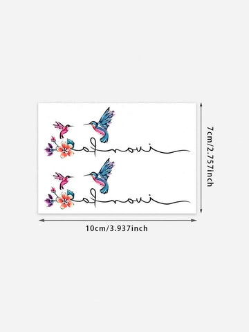 Watercolor Hummingbird Floral Tattoo Sticker