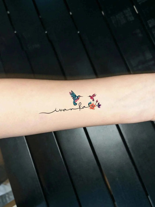 Watercolor Hummingbird Floral Tattoo Sticker