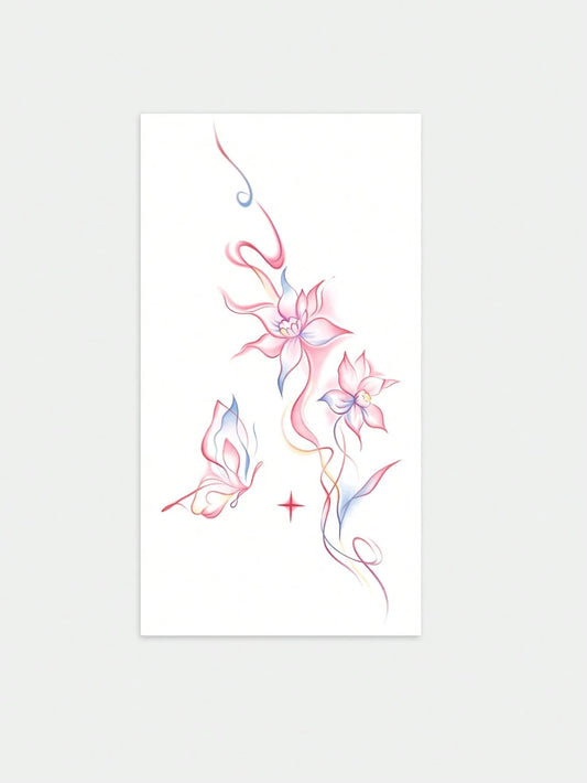 Pink Blue Floral Butterfly Waist Tattoo Sticker